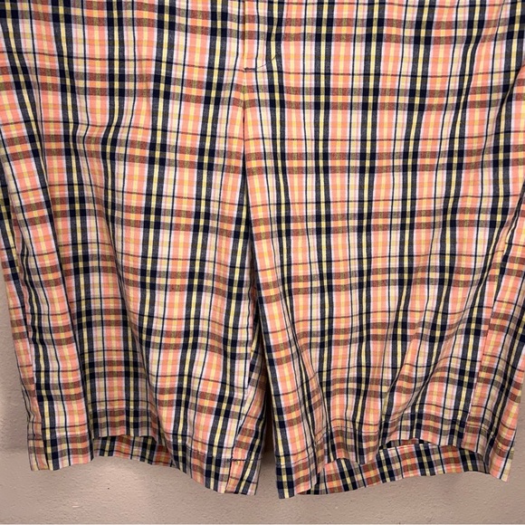 Size 6 Dockers Plaid Shorts Womens Orange Blue  Mid Rise Curvy Cotton Blend - Picture 6 of 10
